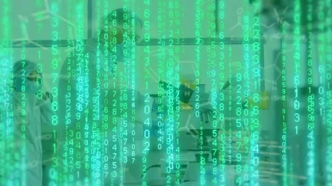 Vertical video: Lab tech pipetting at bench initiating green code overlays Stock Footage 332642075