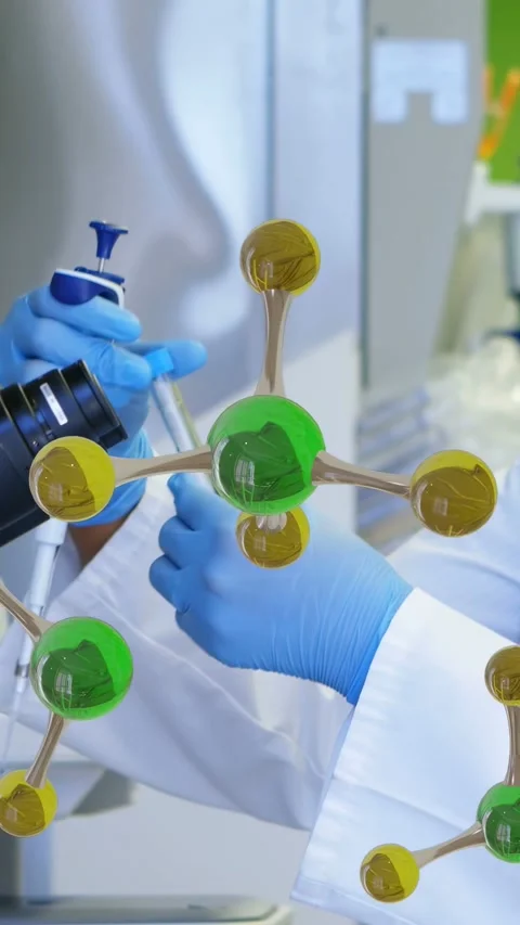 Vertical video: Lab tech pressing plunger, pipetting microscopy sample, Stock Footage 335264061