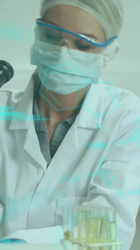Vertical video: Lab tech raising pipette pipetting tubes for QC using microscope Stock Footage 330395492