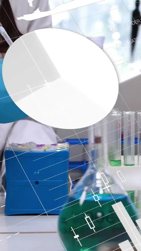 Vertical video: Lab tech reaching tips and pipetting samples for tests, charts Video stock 330580572