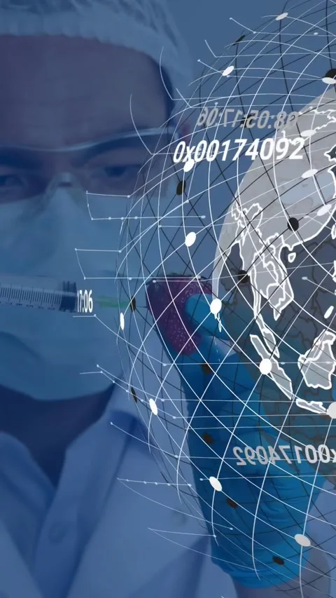Vertical video: Lab tech testing strawberry by aligning syringe, driving AR data Stock Footage 332598430