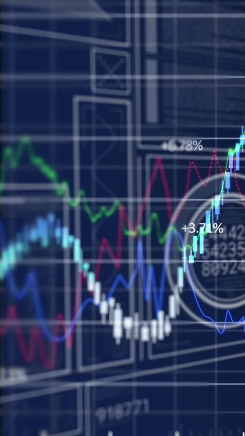 Vertical video: Labels showing sparking chart plotting green climbing then steep Stock Footage 328331944