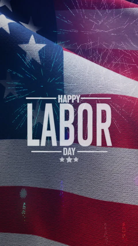 Vertical video Labor Day with Fireworks and Waving American Flag Stock Footage 276962910
