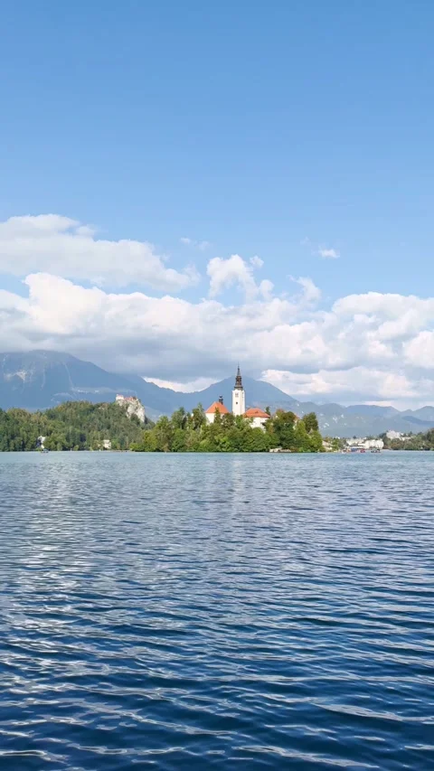 Vertical video Lake Bled View Stock Footage 308809173