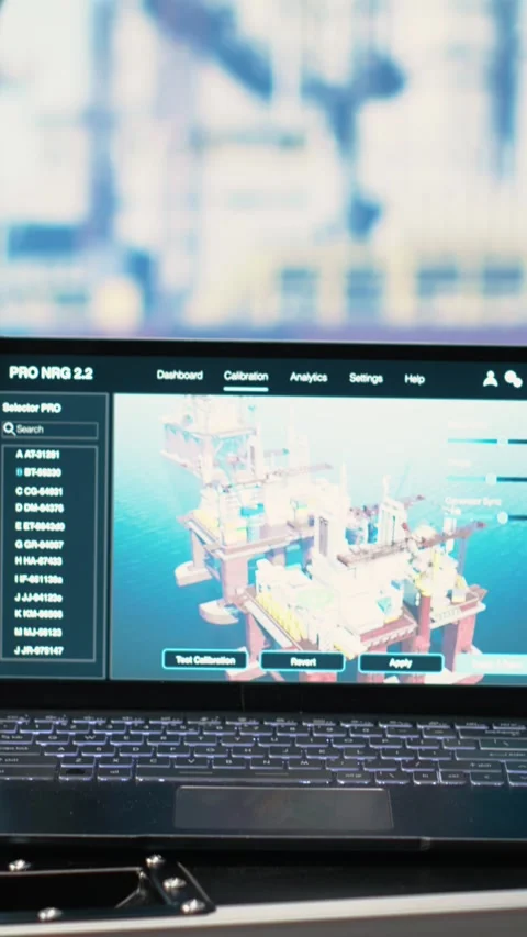 Vertical video Laptop on drilling barge displaying predictive maintenance Stock Footage 319714523