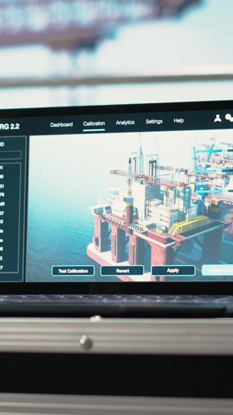 Vertical video Laptop on drilling rig ship with dashboard monitoring operation Stock Footage 319712310