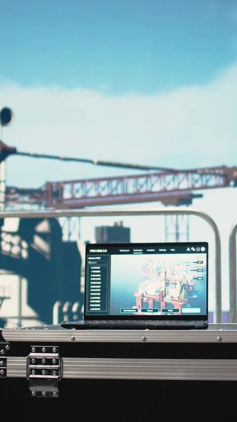 Vertical video Laptop on offshore platform with software used to identify system Stock Footage 319450422