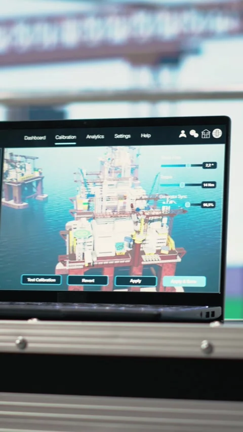 Vertical video Laptop on offshore platform with software used to identify system Stock Footage 319451189