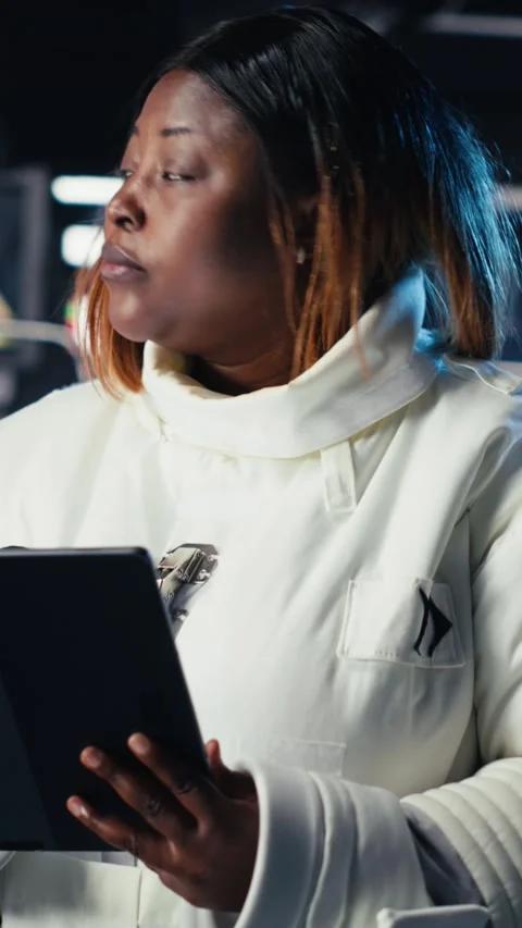 Vertical video Laptop in orbit shuttle showing dashboard tracking thermal 库存影片 310757070