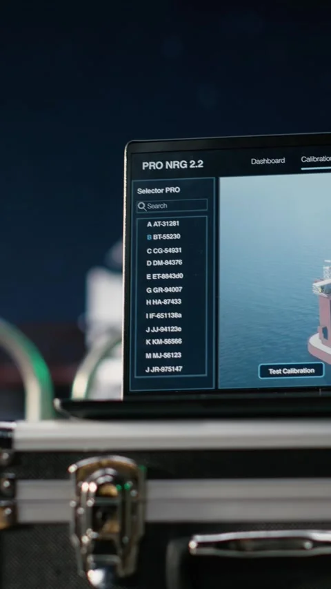 Vertical video Laptop software evaluates energy security risks on petroleum rig Stock Footage 339888375