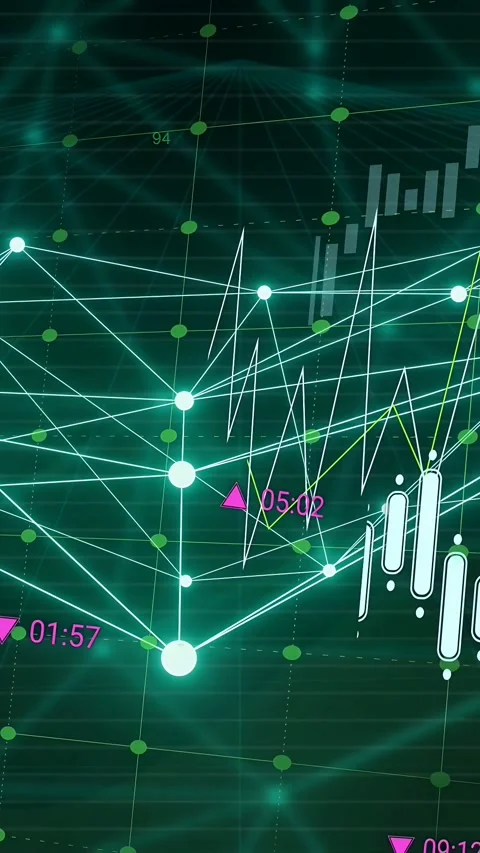 Vertical video: Large bright node growing and sending lines, showing price chart Stock Footage 335802817