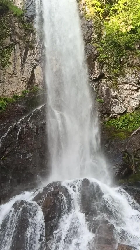 Vertical video of the large Merisi Waterfall in Adjara, Georgia Stock Footage 308930006