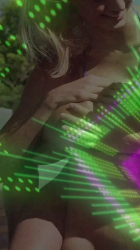 Vertical video: Laser sweep starting, woman leaning, tracing man's chest, 스톡 동영상 333836246