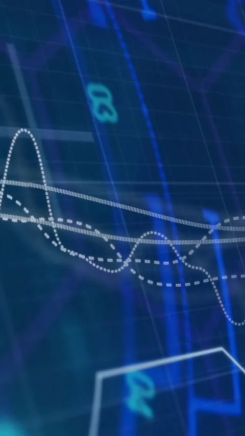 Vertical video: Layered waves reacting to cyan pulse, pulsing, crossing, Stock Footage 329961653