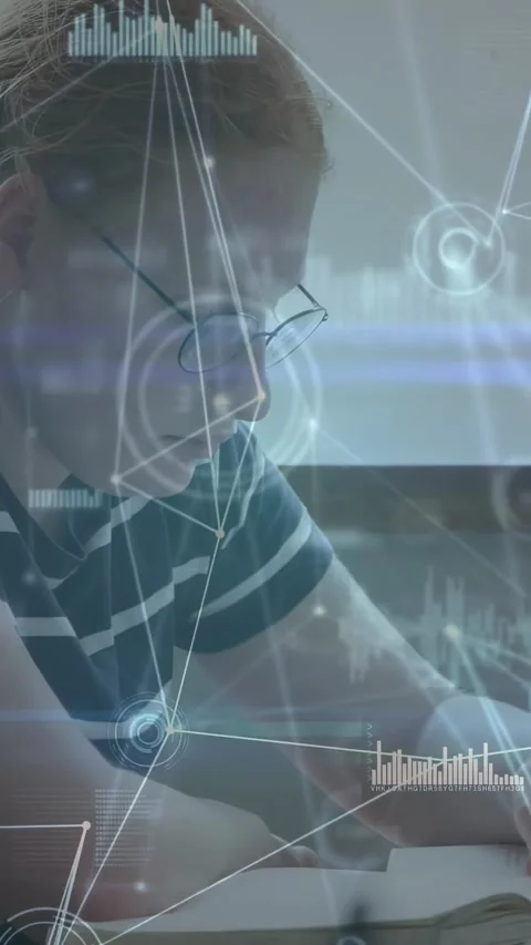 Vertical video: Leaning forward, male student solving math, using calc, aligning Stock Footage 332278427