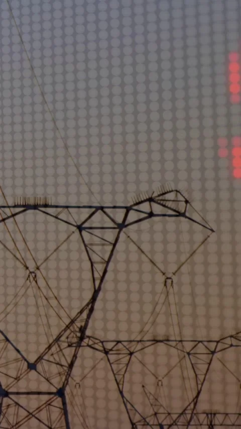 Vertical video: LED matrix on feed, scrolling red digits and green bars over Video stock 334317548