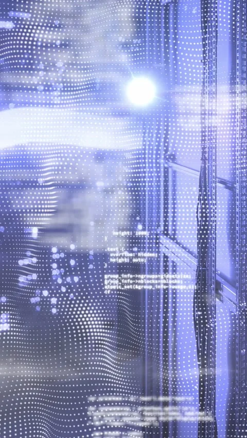Vertical video: LED mesh starting band drifting, waving dots, showing code Stock Footage 332823133