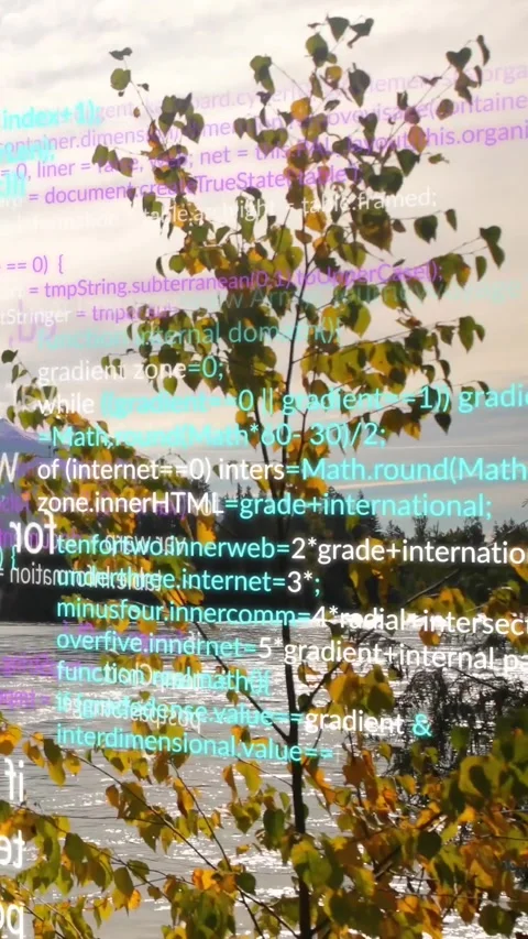 Vertical video: Left code stream appearing, flooding sapling and water, Stock Footage 329612883