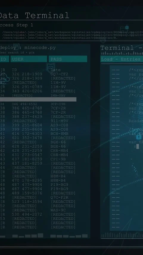 Vertical video: Left data terminal initiating deploy filling creds marking rows Stockbeeldmateriaal 332985064