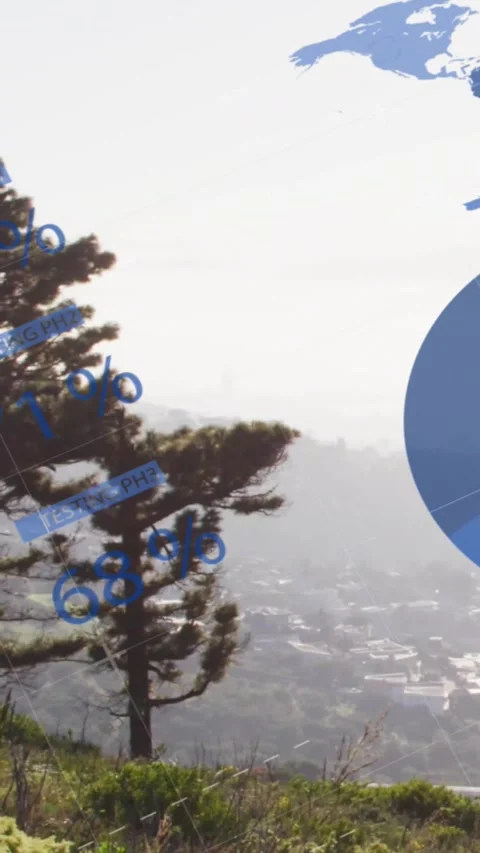 Vertical video: Left index bars sliding blue graphics crossing pines stacking Stock Footage 330919650