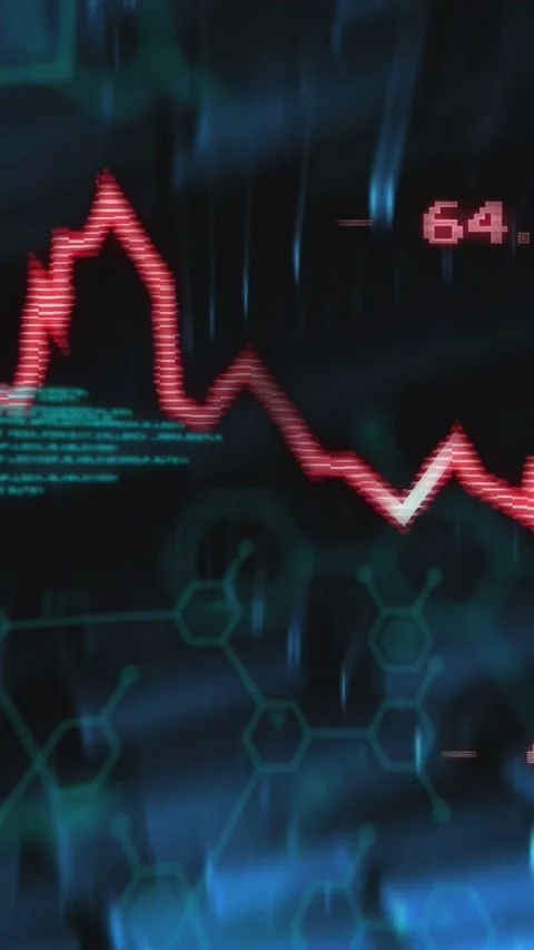 Vertical video: Left peak starting red trace moving right bobbing dropping Stock Footage 332546947
