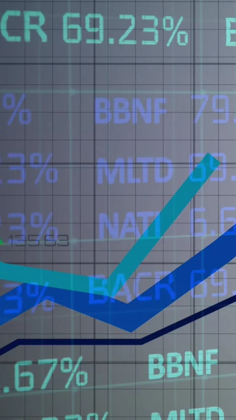 Vertical video: Left swipe starting market chart reveal; blue lines rising, Stock Footage 328350300