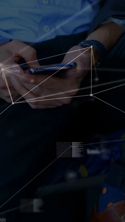 Vertical video: Left thumb hovering causing hands tapping, swiping phone, HUD Stock Footage 332546997