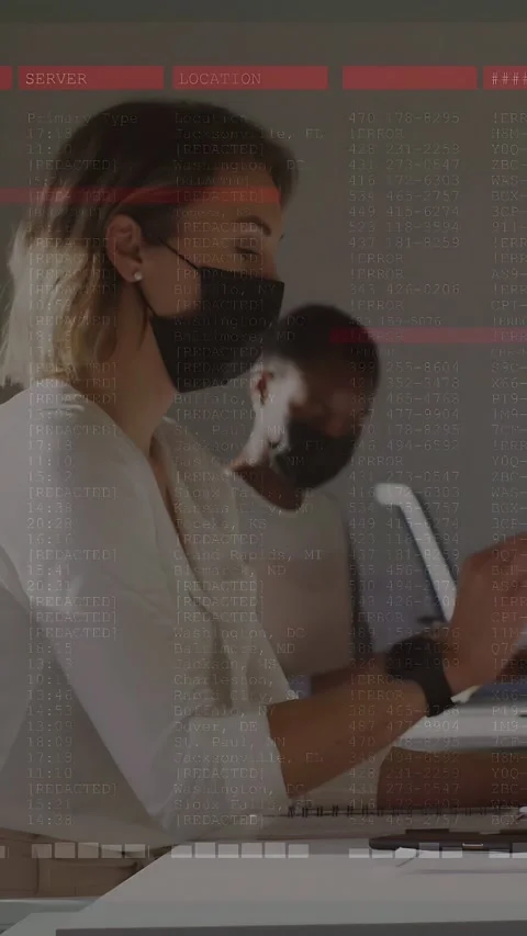 Vertical video: Left worker typing, peer scrolling, system sending IT logs Stock Footage 333289289