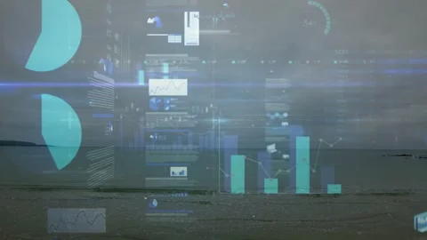 Vertical video: Light flare sparking soft overlay over sea, bars rising, line Stock Footage 332592142