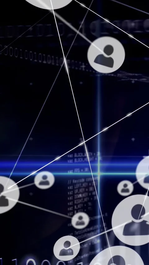 Vertical video: Light streak sweeping avatars emerging lines linking nodes Stock Footage 331077372
