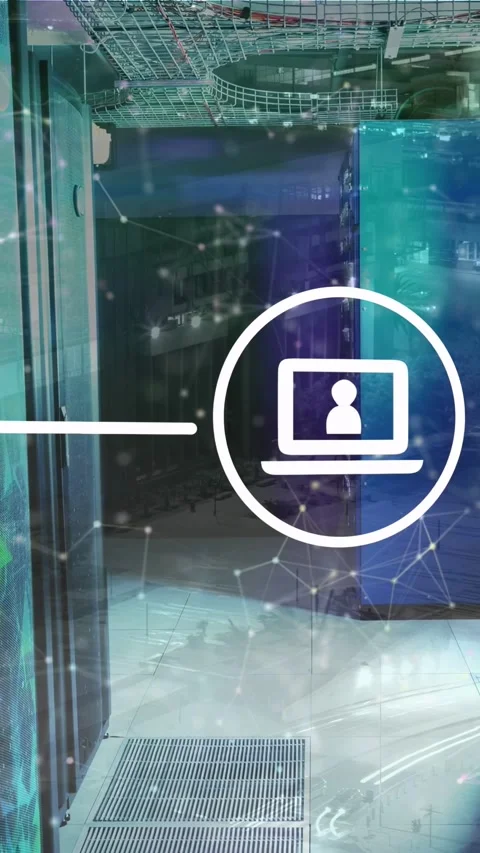 Vertical video: Line entering left forming laptop circle, pulsing node overlay Stock Footage 333005890