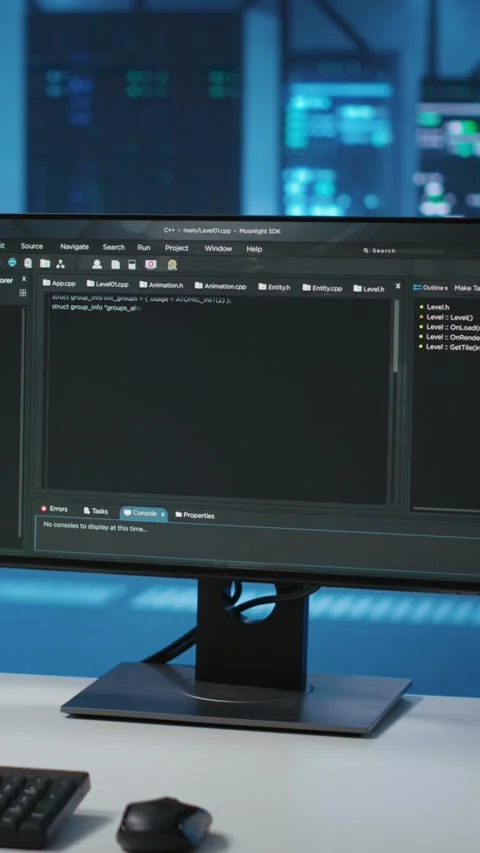 Vertical video Lines of code running on computer screens in data center, Stock Footage 275992182