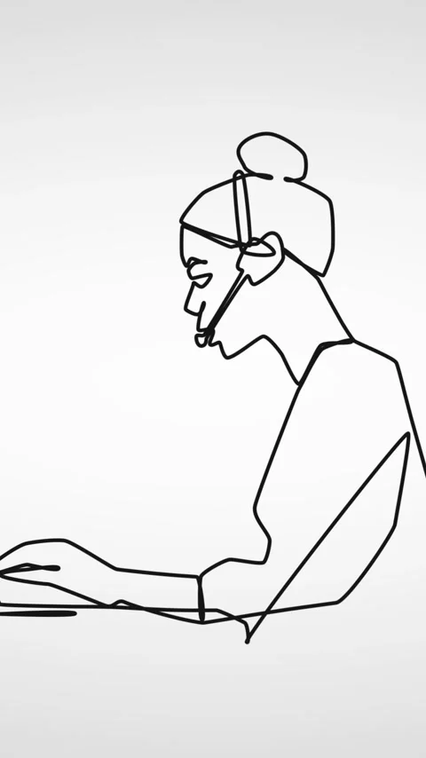 Vertical video: Lines emerging line sketch forming rep with headset typing and Stock Footage 348567967