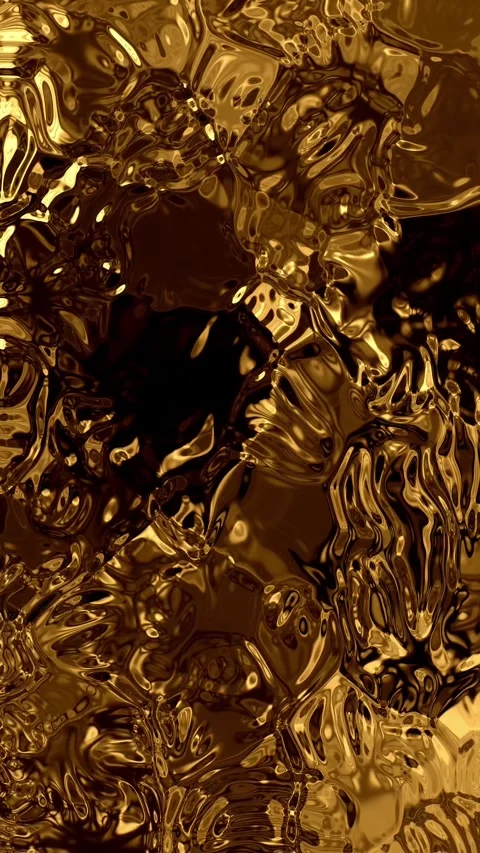 Vertical Video of Liquid Gold Texture Melting, Seamless Loop Stock Footage 344330662