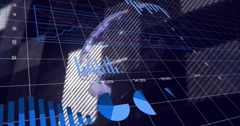 Vertical video: Live feed driving grid visuals, rotating globe and sliding Stock Footage 331161339