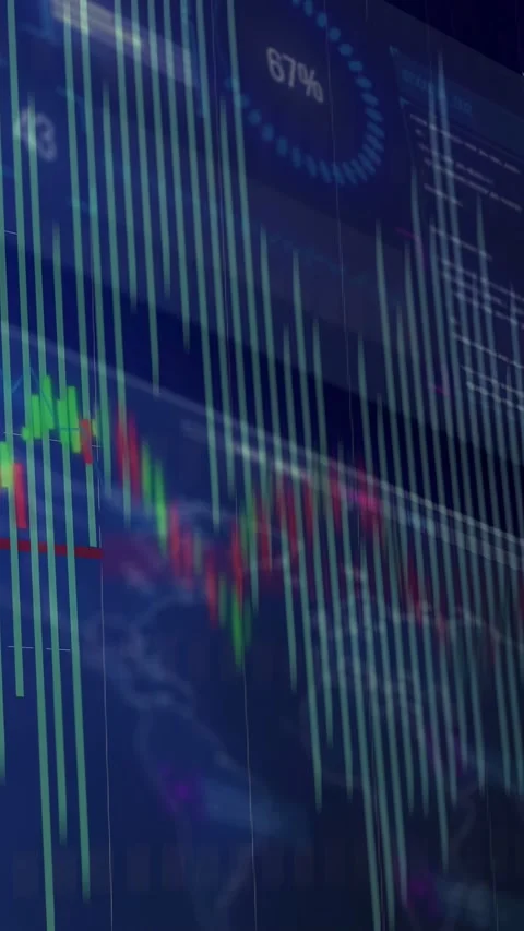 Vertical video: Live feed starting screen bars sliding price falling gauge Stock Footage 340133346