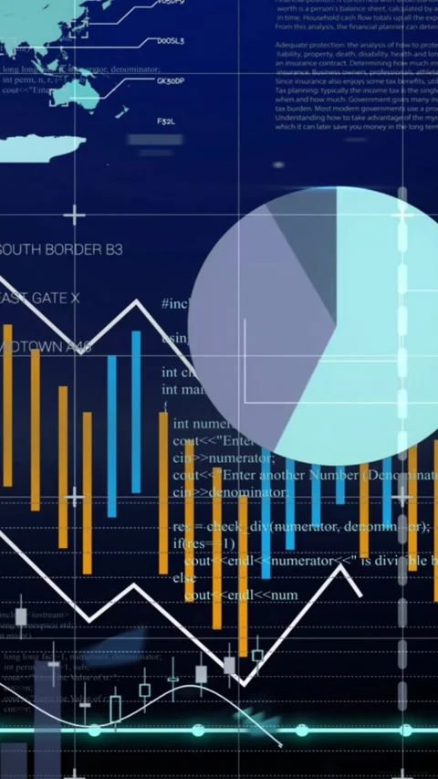 Vertical video: On live feed, tech dashboard animating bars, pie, trend lines to Stock Footage 331166979