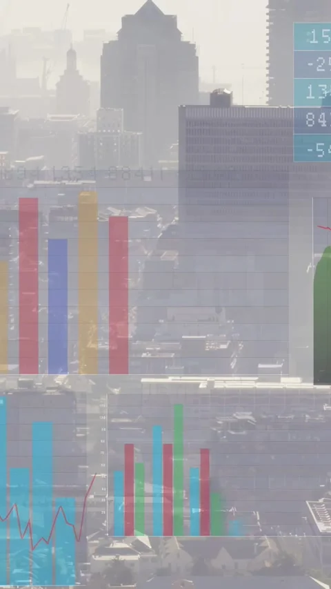 Vertical video: Live update driving data UI moving table and charts for business Stock Footage 333020890