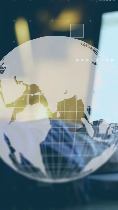 Vertical video: On load 3D globe rotating clockwise pulsing equator showing Stock Footage 335355536