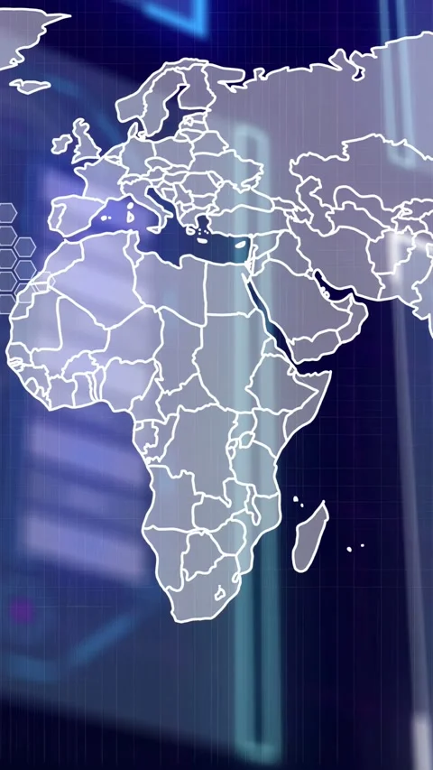 Vertical video: On load Africa map drawing into view, borders refining, neon Stock Footage 332775627