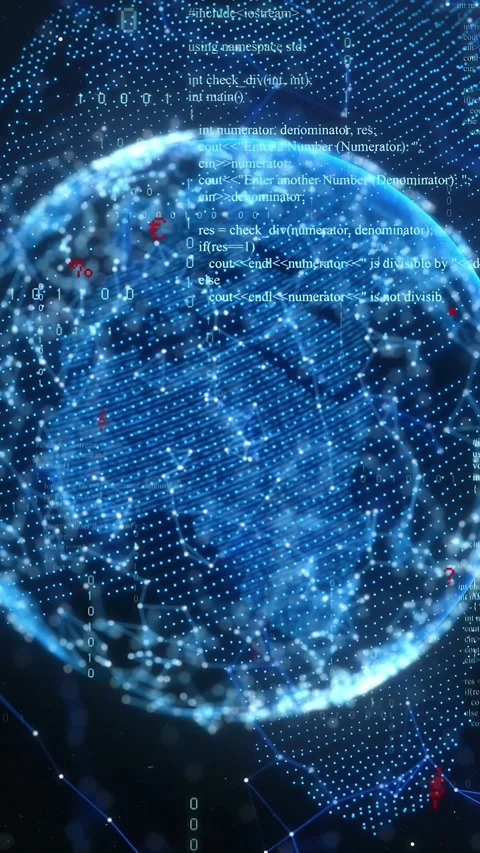 Vertical video: On load blue globe rotating to Africa, pulsing red markers, Stock Footage 334378441