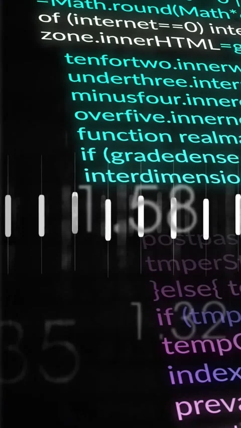 Vertical video: On load, code panel scrolling with bars pulsing and line tracing Stock Footage 329552482