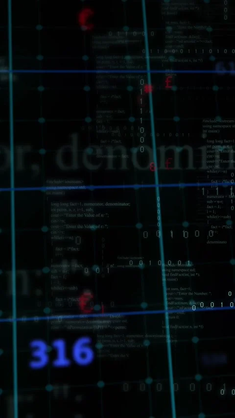 Vertical video: On load grid showing blue nums drifting % popping red flashing Stock Footage 329612858