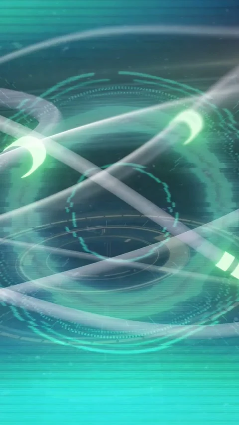 Vertical video: On load holo HUD rotating with crossing light tubes and green Stock Footage 335263905
