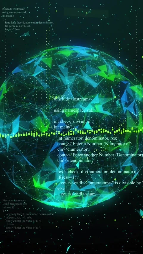Vertical video: On load hologram globe rotating while code and numbers Stock Footage 329552461