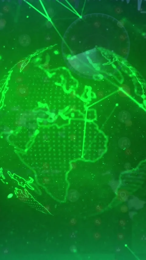 Vertical video: On load neon globe rotating, tilting; radar sweeping, lines Stock Footage 329612948