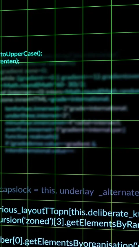 Vertical video: On load neon-green grid warping while cyan code block drifting Stock Footage 329961660