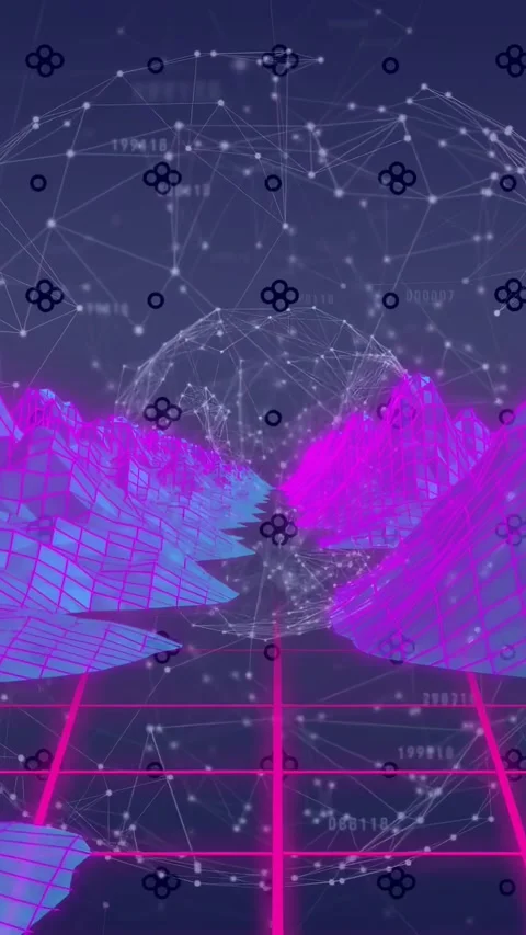 Vertical video: On load wireframe globe rotating, nodes pulsing and reconnecting Stock Footage 329552848