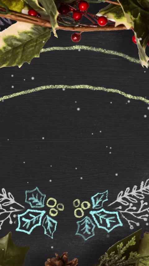 Vertical video: Loading chalkboard frame showing holly pinecone glint arcs Stock Footage 348496411