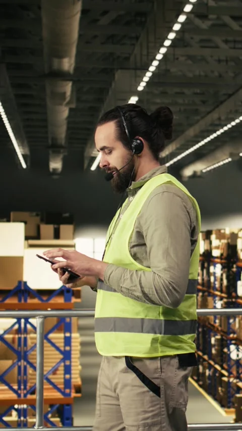 Vertical Video Logistics operator, assisting customers, order fulfillment Stock Footage 330440094